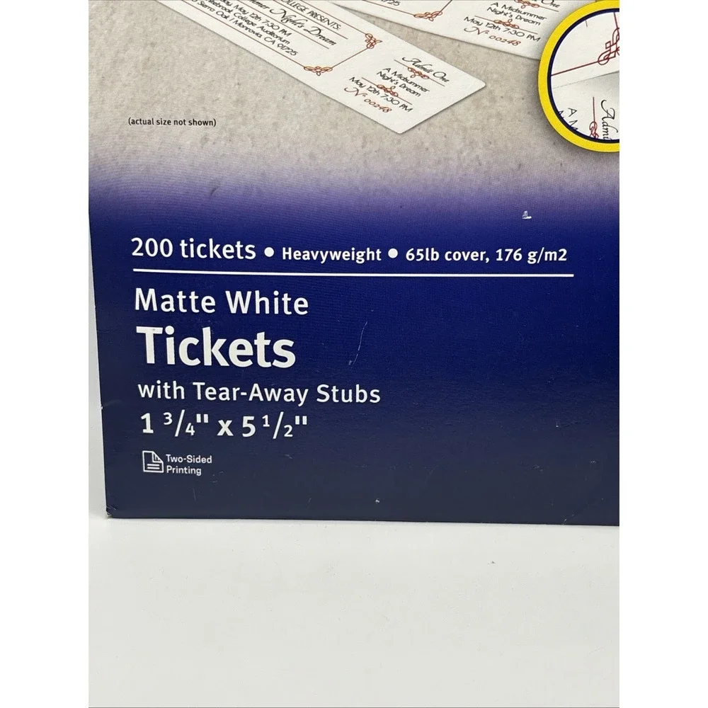 New In Package Avery 16154 Blank Printable Matte White Tickets 200 Pack